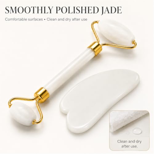 Jade Roller for Face & Gua Sha Set - color: White