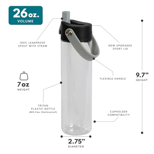 Elemental Splash 26oz Tritan Plastic Reusable Water Bottle w/Straw & Strap - color: Midnight Clear, size: 26 Ounces