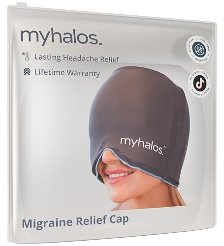 MyHalos Migraine & Headache Relief Cap, 30% More Gel, Hot & Cold Ice Wrap - color: Gray - Pack of 1