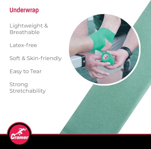 Cramer Tape Underwrap, Single Roll, Green, Non-Latex Pre Wrap to Protect Skin from Irritation and Discomfort Caused by Athletic Tape, Tearable Sports Wrap, Non-Adhesive, 2.75" x 21 Yards - color: Green