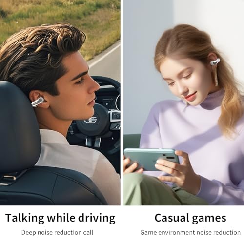 Open Wireless Bluetooth 5.4,Clip-On Bluetooth with Earhook, IPX5 Waterproof Safe for Sports Running Cycling (Beige)