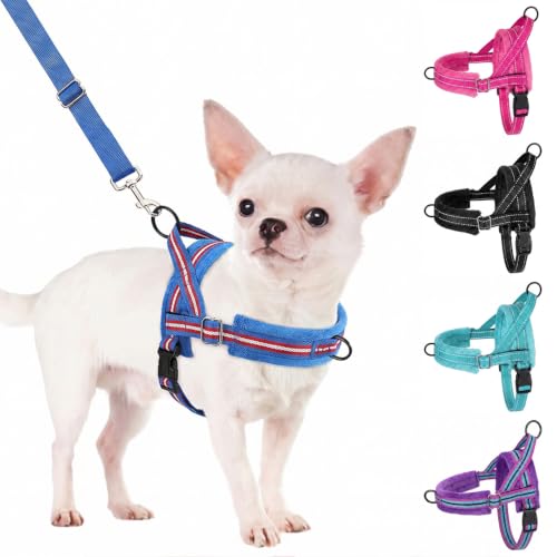 SlowTon No Pull Small Dog Harness and Leash Set with Front Clip - color: Dark Blue, size: Small