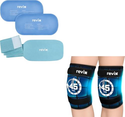 REVIX 2 Packs Knee Ice Pack Wrap, 45-Minute Long Lasting Ice Pack for Knee with Ice Grid Gel Design and REVIX Ice Packs for Injuries Reusable, 2 Packs Hot and Cold Pack with Adjustable Strap