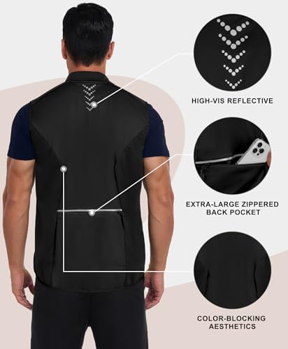Little Donkey Andy Men's Softshell Vest Lightweight Windproof Waterproof - color: Reflective Black, size: X-Large