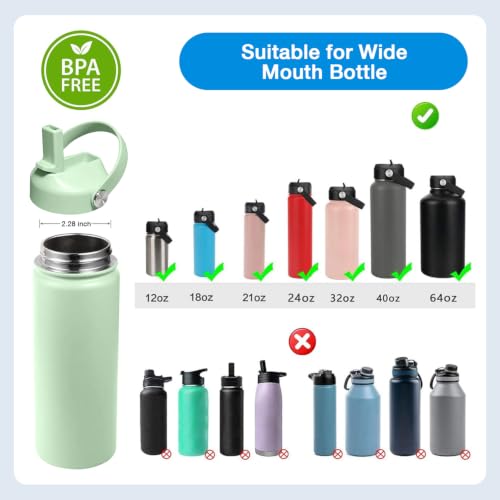 Straw lid for Hydroflask Wide Mouth Water bottle,Flex Straw Lid compatible with Hydro Flask 12 16 18 20 32 40 64 oz,Sports Straw Cap Flip Top Lid Water Bottle Lid Accessories… - color: Green 2