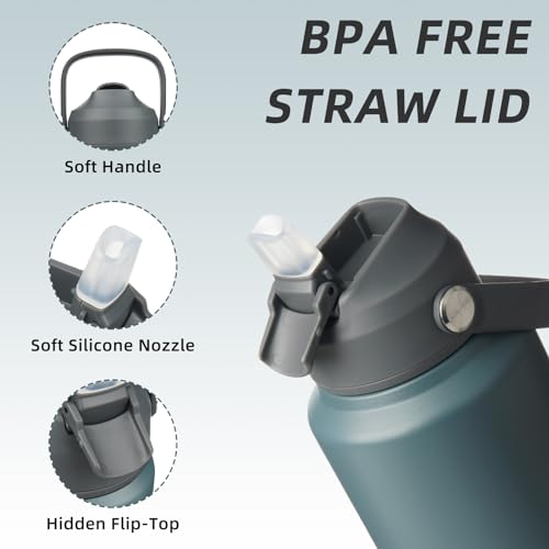 BJPKPK 40oz Insulated Water Bottle, Stainless Steel Bottle with Straw Lid - color: Gray, size: 40 Ounces