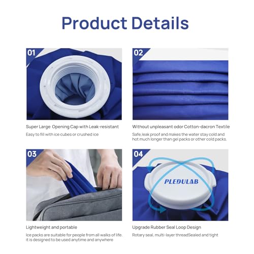 Pledulab Ice Bag for Injuries, 3 Pack (6"/9"/11") Reusable Hot & Cold Therapy Pack, No-Leak Screw Cap for Sports Injuries, Pain Relief, Swelling, Headaches - size: 6, 9, 11 Inch Set