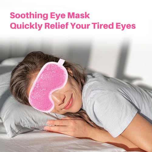 Cooling Eye Mask with Gel Bead 2 Pack Gel Eye Mask Cold Eye Mask for Relaxtion,Puffy Eyes Reusable Cold & Warm Compress for Puffiness,Dry Eyes,Headaches,Migraines,Stress Relief,Post Surgery - color: Pink-full&hole