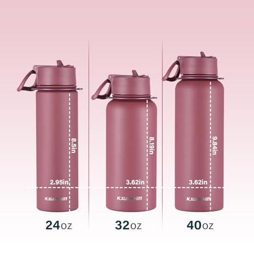 KXIAOCHEN Insulated Water Bottle with Strap, 48-Hour Cold, 2 Lids - color: Red, size: 32 Ounces
