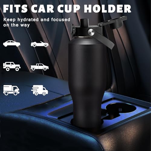40 oz Insulated Water Bottle Fits Car Cup Holder with Straw Lid & Auto Lid - color: Onyx Black, size: 40 Ounces