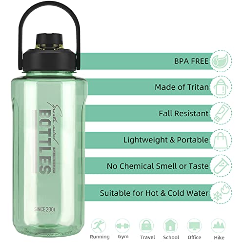 2L/64oz Green Half Gallon Water Bottle with Handle for Gym & Outdoors - color: green