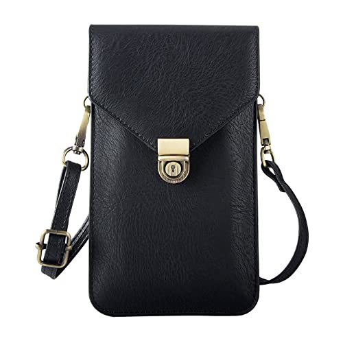 Small Cell Phone Purse, Synthetic Leather Crossbody Bag Dual Pockets Card Holder Neck Pouch with Adjustable Strap for iPhone X Xr 8 7 6s Plus, Galaxy S10 S9 S8 Plus, LG G8 ThinQ, Black - color: 02 Black