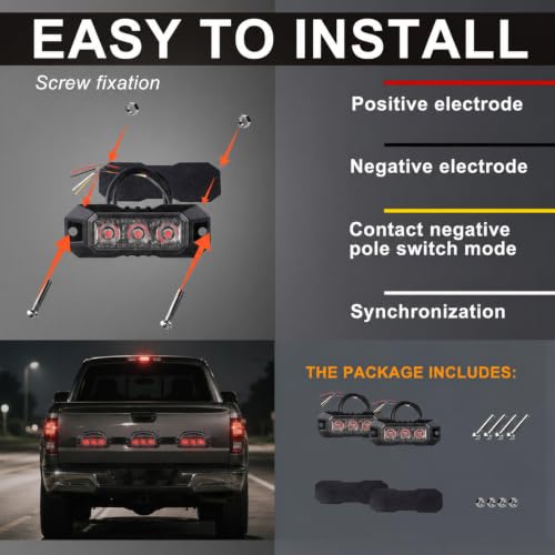 3-LED Red Emergency Strobe Lights Sync Feature 2PCS