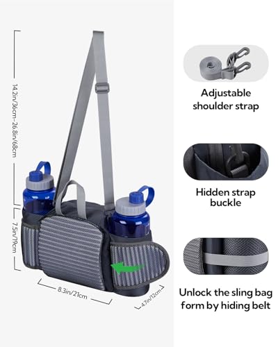 WATERFLY Fanny Pack Waist Bag: Fannie Pack 2 Water Bottle Holders Lumbar Belt Hiking Walking Running Jogging Camping Large Woman Man (Bottle Not Included) - color: Dark Blue