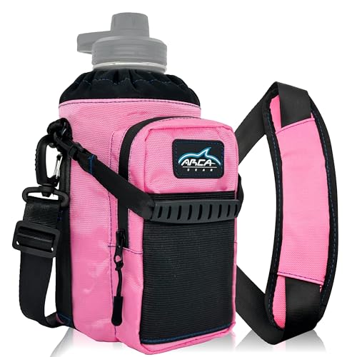 Arca Gear 64 OZ Hydro Carrier Large - Insulated Water Bottle Sling w/Carry Handle, Shoulder Strap, Wallet and Two Pouches - The Perfect Flask Accessory - color: Sunset Pink