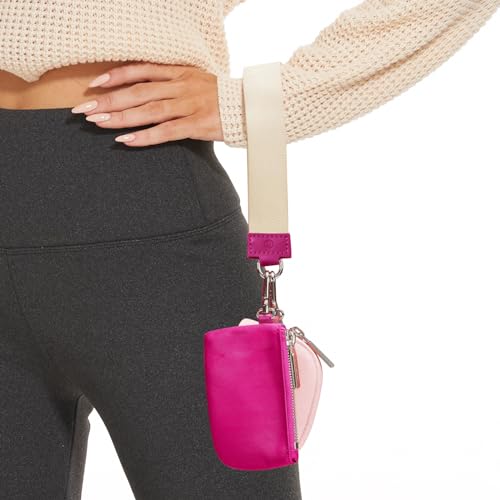 Keychain Wallet Mini Zip Around Wristlet Wallets for Women Detachable Dual Pouch Wristlet Portable Coin Purse Small Wallets - color: Rose+Pink