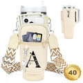 Initial Water Bottle Holder with Strap for Stanley Cup 40 oz Tumbler - color: White, style: A