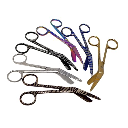 Bandage Scissors 5.5" Long Set of 6 Nurse Vet Tech Gift Made of Stainless Steel with Colorful Patterns First Aid Used For Cutting Gauze Tape Clothing Bandages Vet Wrap Adhesive Removal (Set 10) - style: Set 10