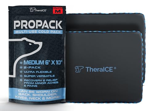 TheraICE PROpack Ice Pack for Injuries, Reusable Soft Multipurpose Cold Gel Ice Pack for Muscular Back Pain, Shoulder, Hip, Knee - Flexible Cold Compress Wrap for Minor Aches & Pains - 6 x 10-2 Pack - size: Medium (Pack of 2)