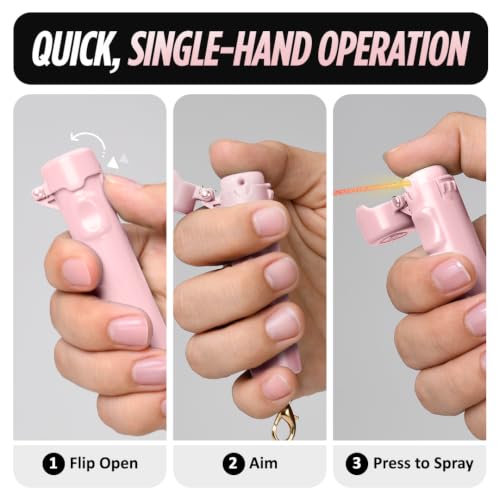 Packin' Heat 0.28 oz Compact Pepper Spray for Self Defense, Small Keychain Pepper Spray for Women, 12 ft Range, 1.44% Major Capsaicinoids, UV Dye, Push-Button Safety Cap, Snap Clip - color: Rose Pink/Black - 2 Pack