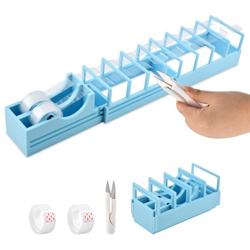 Double Tapes Dispenser Tape Holder for Convenient Cutting Assistant 18 Tape Strips in Second Portable Ribbon Cutter Machine(Color:Blue)