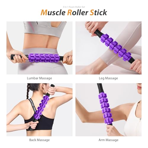 SUBCULTUREPICK 5 in 1 Foam Roller Set for Deep Tissue Muscle Massage - color: Purple