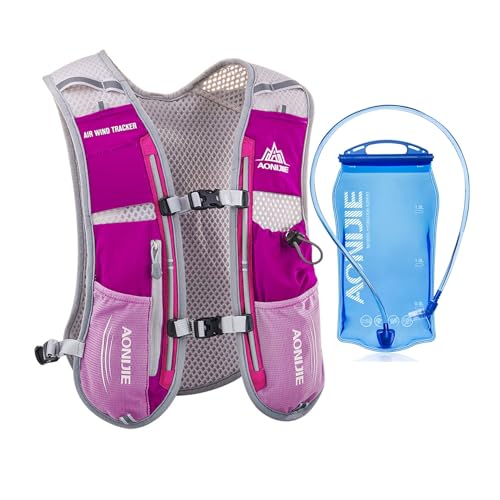 AONIJIE Running Vest Hydration Backpack 5L Unisex Trail Water Lightweight - color: Rose Red and 1.5L Bladder