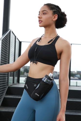 PPZ sports waist bag with bottle rack, waterproof, 2 pockets, adjustable belt - suitable for running, fitness, jogging and outdoor activities (black)
