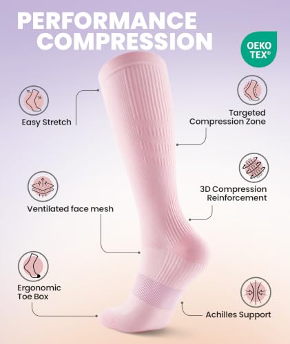 PULIOU Compression Socks for Women Men 15-20 mmHg Easy On Off,2 Pairs - color: Pink + Purple, size: Large-X-Large