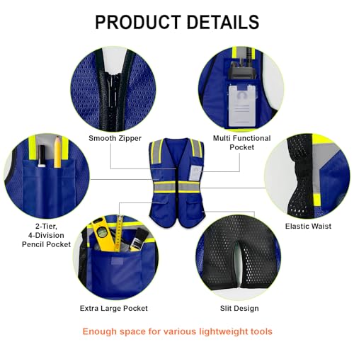 Safety Vest for Women 9 pockets Womens Safety Vest, Blue XL - color: Blue, size: X-Large