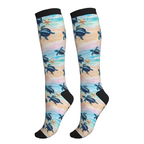 Compression Socks Knee High Support Socks Women Circulation Stockings for Athletic Running Cycling Flying - color: Sea Turtle
