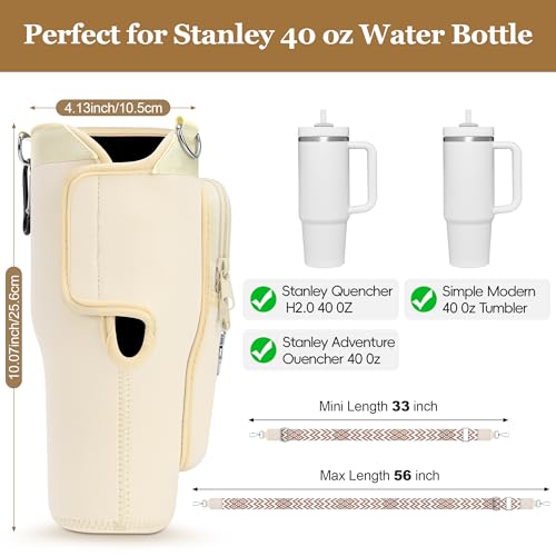 Initial Water Bottle Holder with Strap for Stanley Cup 40 oz Tumbler - color: White, style: A