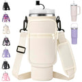 AceTreker Water Bottle Carrier Bag with Strap for Stanley 40/30 oz Tumbler Neoprene Insulated Cup Holder Sleeve with Phone Pocket & Straw Cover for Stanley Cup Accessories - color: 01-Cream, style: 40 Oz