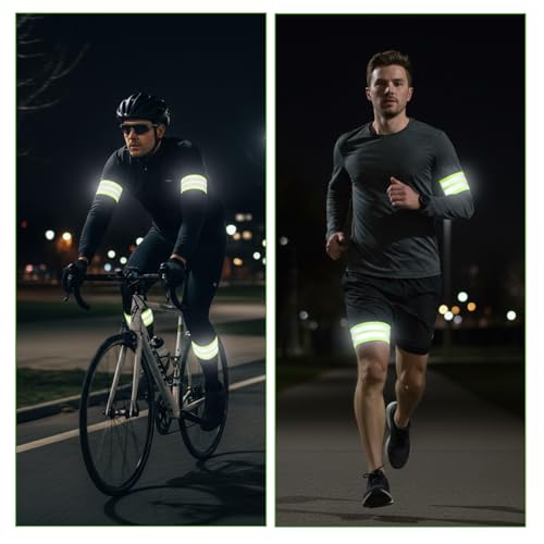 6 Pcs of High Visibility Reflective Bands Wristbands, Reflective Running Gear Adjustable Elastic Reflectives Arm Band, Safety Straps for Night Running, Cycling,Walking