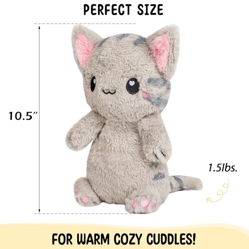 Grey Cat Microwavable 1.5 lbs Unscented Heating Pad for Women and Kids- Cute Soft Cozy Pillow Plush Heatable Warm Stuffed Animals - Kawaii Hot and Cold Plushie - Grey Cat Gifts for Girls and Women - color: Grey Cat