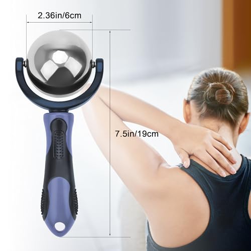 Cold Massage Roller Ball with Handle-Back Muscle Metal Ice Roller Ball Tool - color: Blue