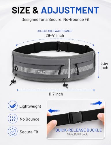 MIER Running Belt for Women & Men, Fanny Pack with Marathon Bib Clip, Gray - color: Gray
