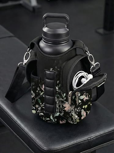 RICHEN Magnetic Gym Bag,Magnets Gym Water Bottle Bag Carrier Holder with Pockets & Strap Fit for 18 to 40 oz Owala Hydro Flask Yeti, Gym Accessories for Men Women,Walking, Hiking - color: Flowers and Birds