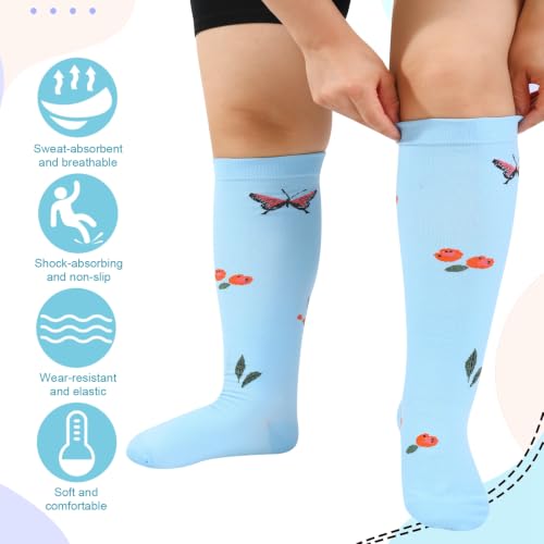 Jspupifip 6 Pairs Plus Size Compression Socks for Women, Wide Calf - color: Black White Pink Beige Blue Light Blue, size: 3X-Large