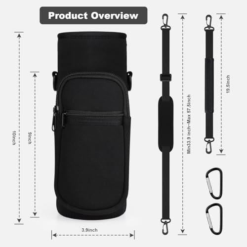 Crossbody Water Bottle Holder with Strap, Phone Pocket (Black, 40, Ounces) - color: Black