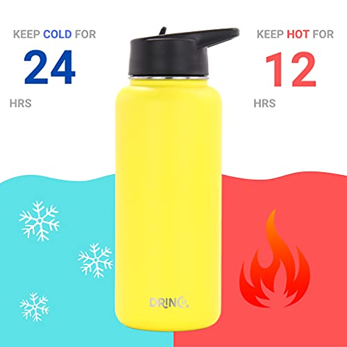 Drinco Stainless Steel Water Bottle Spout Lid Vacuum Insulated Double Wall Water Bottle Wide Mouth Leak Proof Keep Cold Sport Camping Hiking (32oz Yellow) - color: 32oz Yellow