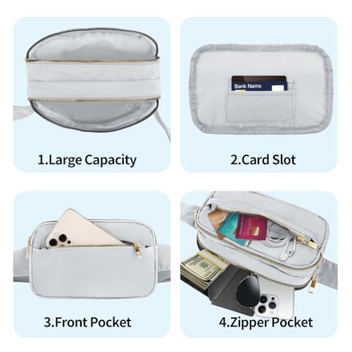 Fashion Fanny Bag-Waist Pack With Adjustable Belt Bag-Unisex Crossbody Pack For Travel Running Hiking-Light Grey - color: 3-Zipper Light Grey