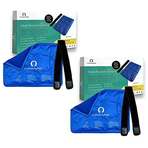 Rectangle Gel Pad for Arm, Leg, Knee, and Back - 15''x11'' Reusable Gel Ice Pack with Elastic Fastener for Hands-Free Application - Cold Packs for Post-Surgery or Sport Injuries - 2 Packs Blue - style: Rectangle Gel Ice Pack