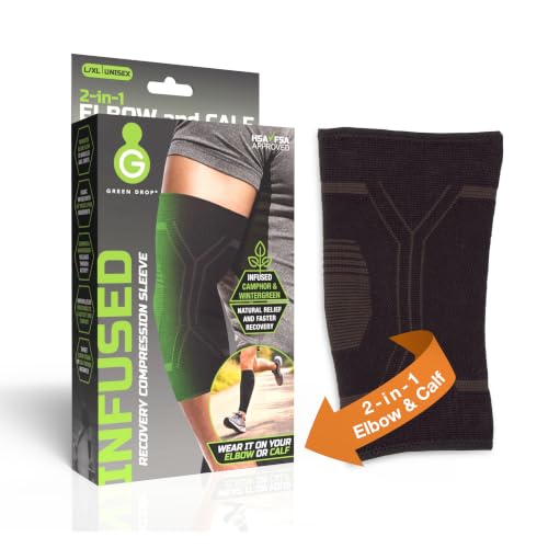 Green Drop Herb-Infused Compression Sleeve for Elbow & Calf Support Men - size: Large / X-Large