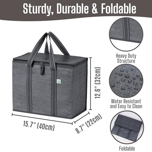 VENO 2 Pack Insulated Grocery Bags, Collapsible Cooler, Hard Bottom, Gray - color: Gray, size: 15.7"W x 12.6"H x 8.7"D - 2 Pack