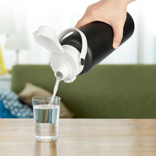 Auto Spout Lid for HydroFlask Wide Mouth Sport Water Bottles, Replacement Lid for Hydro Flask Wide Mouth 12, 16, 18, 32, 40, 64oz, Chug Lid with Flexible Handle, Button Lock, Black - color: White