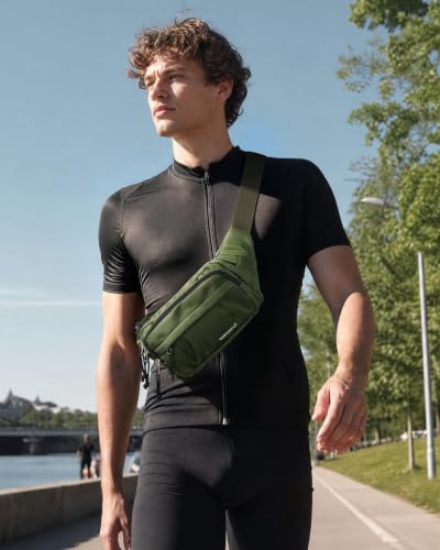 WATERFLY Fanny Pack Waist Bag: 2.5L Large 5 Zipper Pockets for Women Men - color: Military Green