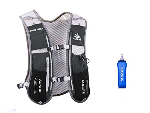 AONIJIE 5L Outdoor Sport Multifunctional Camping Backpack Cycling Running Climbing Hiking Hydration Vest Pack - color: Black With 500ml Soft Flask