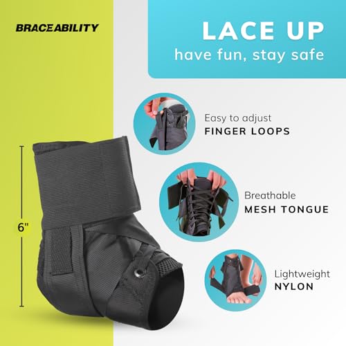 BraceAbility Lace Up Kids Ankle Brace - Pediatric Figure 8 Sprained Foot Support Wrap for Active Youth, Children in Sports, Basketball Protection, Gymnastics, Soccer, and Volleyball (Small) - size: Small