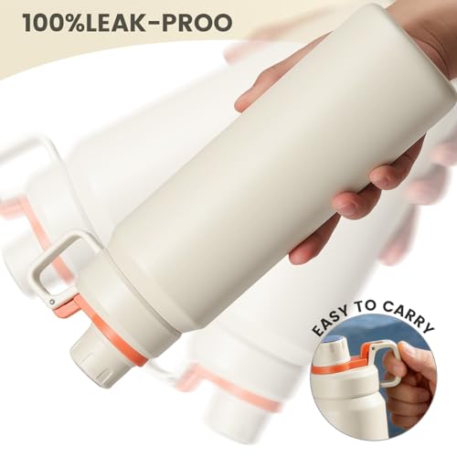 30oz White Insulated Water Bottle with Carry Handle for Gym & Commute - color: White